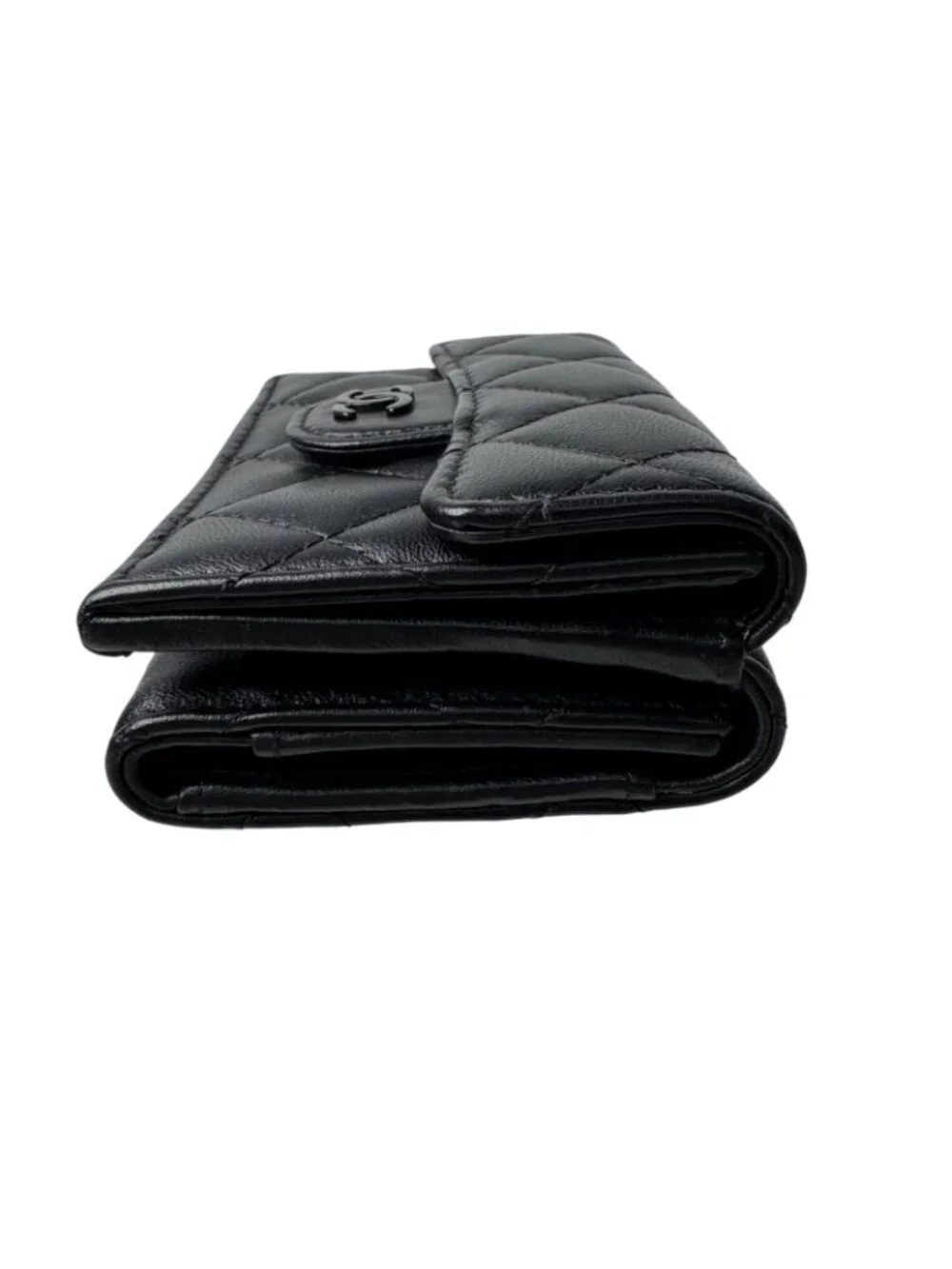Chanel Quilted CC Logo Compact Wallet So Black